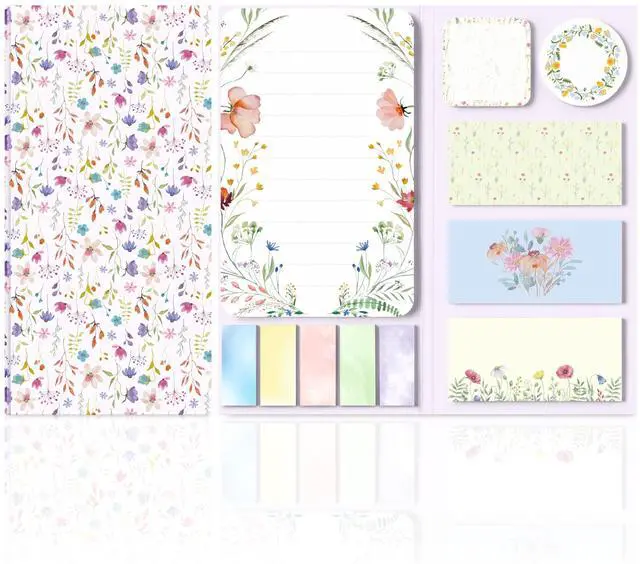 Main image of Wildflower Sticky Notes Set Cute Floral Self Stick Writing Memo Pads Aesthetic Summer Flower Notepads for Students Back to School Classroom Office Teacher Appreciation Gift Stationery Supplies
