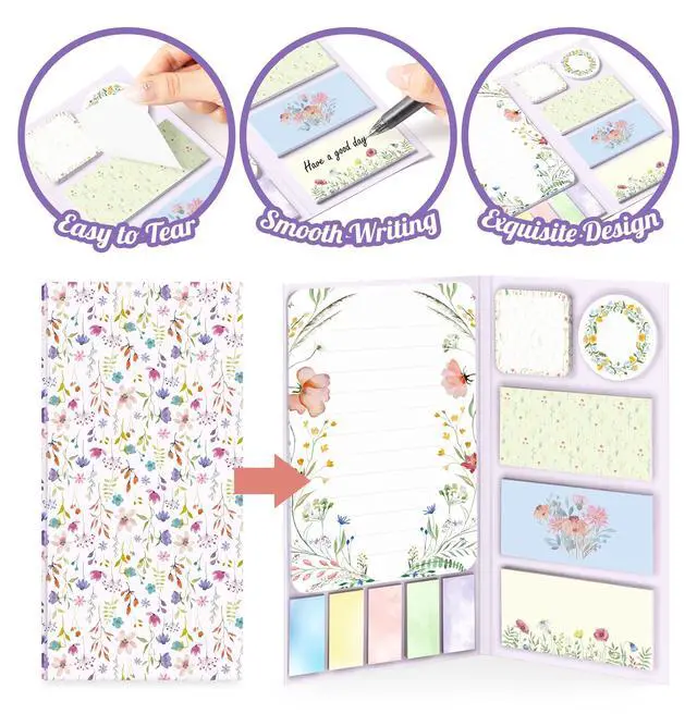 Alt view image 3 of 6 - Wildflower Sticky Notes Set Cute Floral Self Stick Writing Memo Pads Aesthetic Summer Flower Notepads for Students Back to School Classroom Office Teacher Appreciation Gift Stationery Supplies