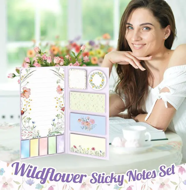 Alt view image 4 of 6 - Wildflower Sticky Notes Set Cute Floral Self Stick Writing Memo Pads Aesthetic Summer Flower Notepads for Students Back to School Classroom Office Teacher Appreciation Gift Stationery Supplies