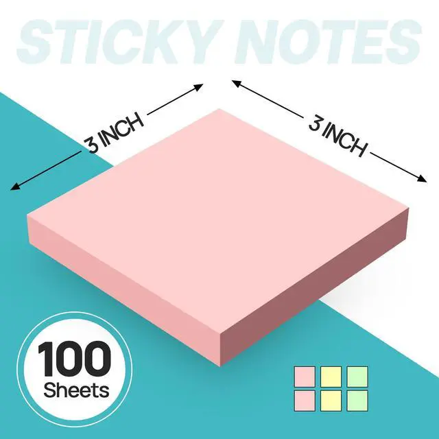 Alt view image 3 of 7 - 600 Sheets Self-Adhesive Pastel Sticky Notes 3x3 Inch, 6 Pads (100 Sheets Each), Premium Smooth Notes Pad, Easy to Stick, Remove & Reposition, Ideal for Office, School, and Home Use (3610)