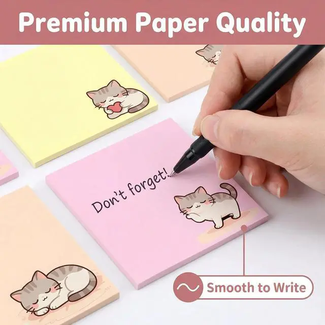 Alt view image 3 of 7 - Cute Kawaii Kitten Sticky Notes 3x3 Inch 6 Pads 80 Sheets Memo Pads | 6 pads Kitten kawaii sticky notes, strong residue-free adhesive, for school office home note taking reminders