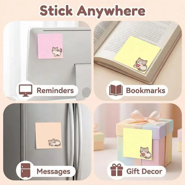 Alt view image 5 of 7 - Cute Kawaii Kitten Sticky Notes 3x3 Inch 6 Pads 80 Sheets Memo Pads | 6 pads Kitten kawaii sticky notes, strong residue-free adhesive, for school office home note taking reminders