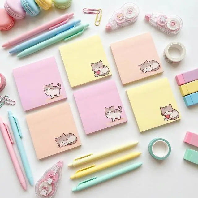 Alt view image 7 of 7 - Cute Kawaii Kitten Sticky Notes 3x3 Inch 6 Pads 80 Sheets Memo Pads | 6 pads Kitten kawaii sticky notes, strong residue-free adhesive, for school office home note taking reminders