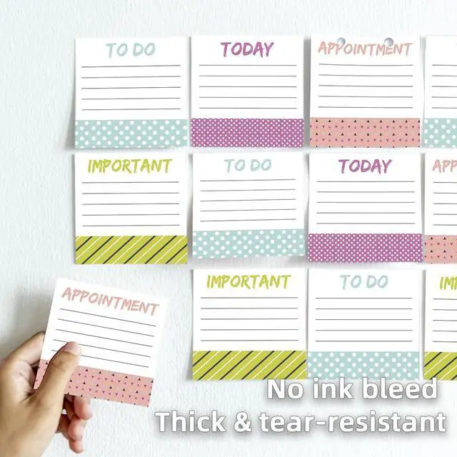 Alt view image 3 of 7 - 4-Pads/3x3 inch Sticky Notes, Memo Pads with High-Adhesive, Reusable Tearable Memo Pads for Shopping, to-Do List, Reminders, Grocery List Pads, Weekly Planning Food Organizer - Daily Sparks