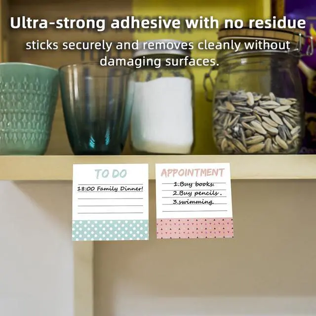 Alt view image 6 of 7 - 4-Pads/3x3 inch Sticky Notes, Memo Pads with High-Adhesive, Reusable Tearable Memo Pads for Shopping, to-Do List, Reminders, Grocery List Pads, Weekly Planning Food Organizer - Daily Sparks