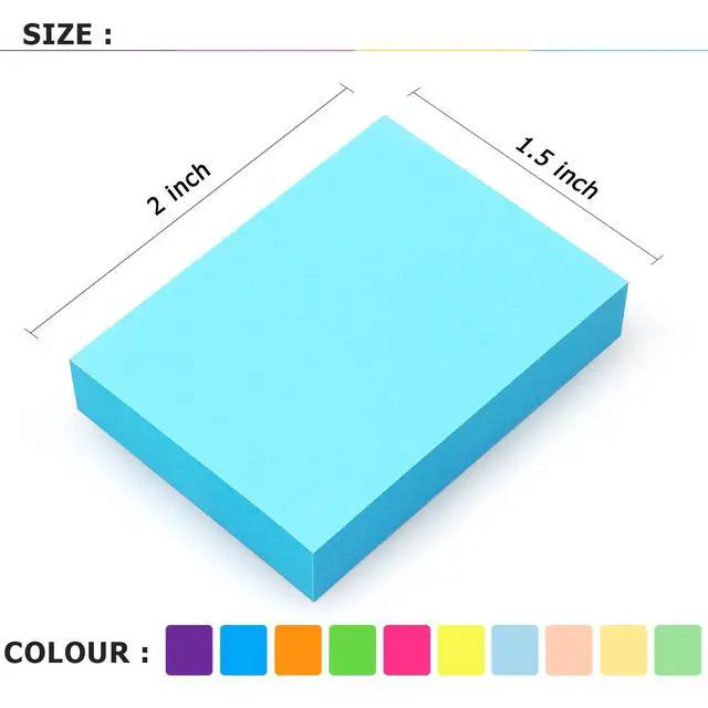 Alt view image 3 of 7 - Sticky Notes 1.5x2 Inch, Self-Adhesive 20 Pads, 10 Bright Multi Colors | 100 Sheets/Pad, Perfect for offices, schools, and home.