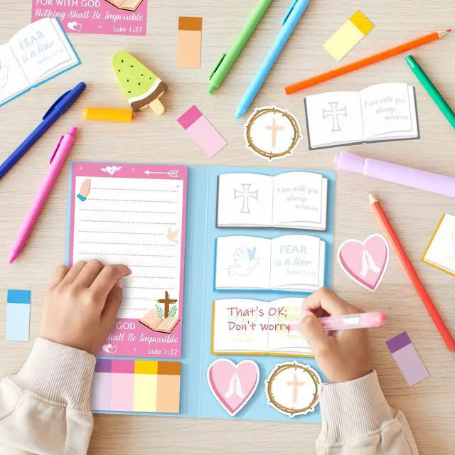 Alt view image 2 of 6 - Christian Bible Verse Sticky Notes Set - I Am a Child of God Self-Stick Note Pads Inspirational Religious Divider Tabs Bundle Writing Memo Pad Page Sunday School Office Christmas Supplies Gift