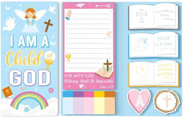 Main image of Christian Bible Verse Sticky Notes Set - I Am a Child of God Self-Stick Note Pads Inspirational Religious Divider Tabs Bundle Writing Memo Pad Page Sunday School Office Christmas Supplies Gift