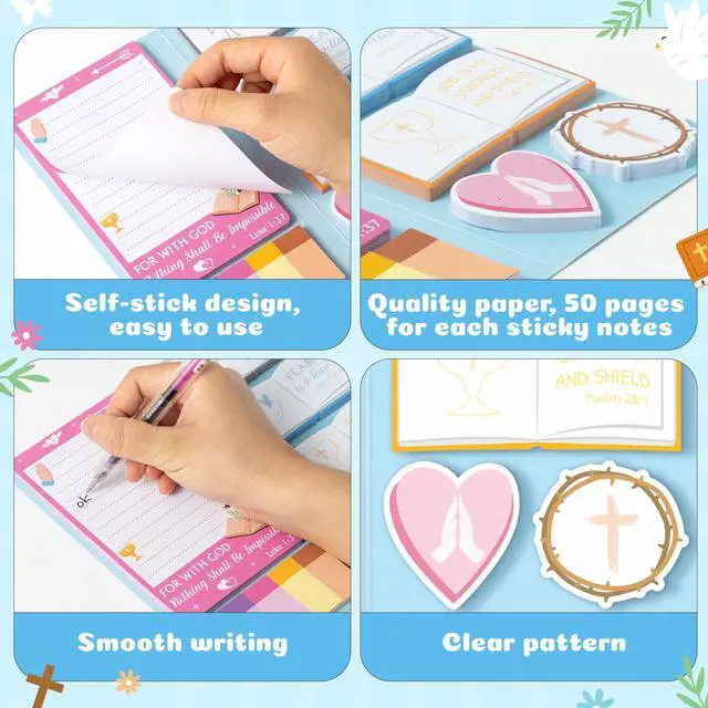 Alt view image 4 of 6 - Christian Bible Verse Sticky Notes Set - I Am a Child of God Self-Stick Note Pads Inspirational Religious Divider Tabs Bundle Writing Memo Pad Page Sunday School Office Christmas Supplies Gift
