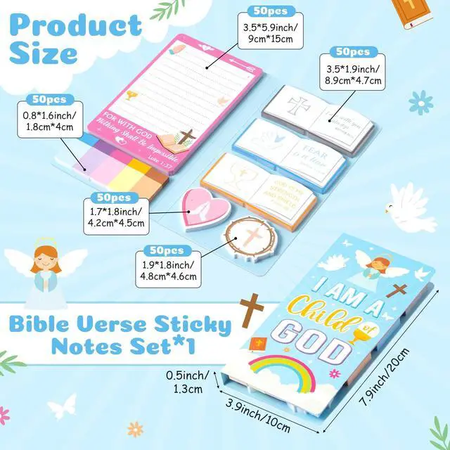 Alt view image 3 of 6 - Christian Bible Verse Sticky Notes Set - I Am a Child of God Self-Stick Note Pads Inspirational Religious Divider Tabs Bundle Writing Memo Pad Page Sunday School Office Christmas Supplies Gift