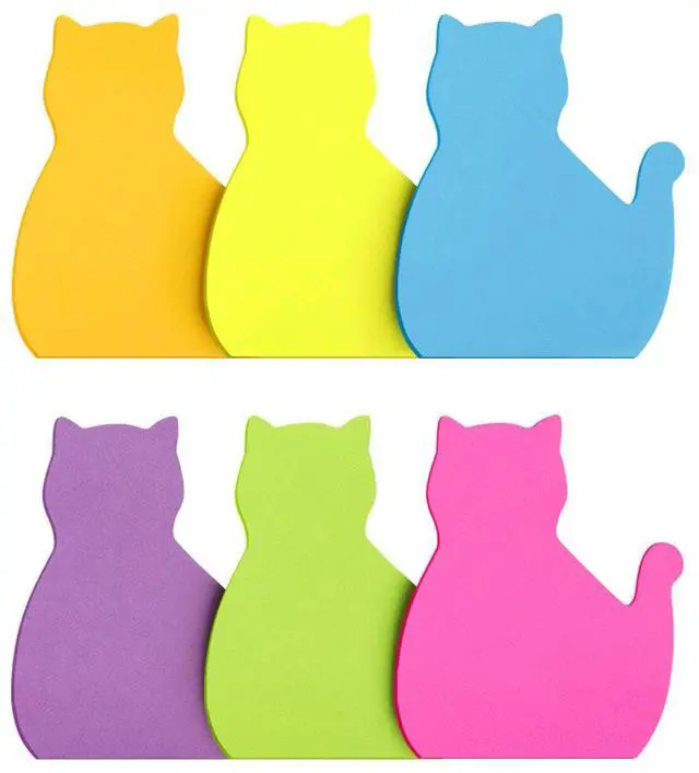 Main image of Cat Shape Sticky Notes 6 Pads, 450 Sheets | Bright Colors, 3×3 inch Size, Cute Cat Self-Sticky Note Pads for Office, School, Home and Cat Lover Gifts