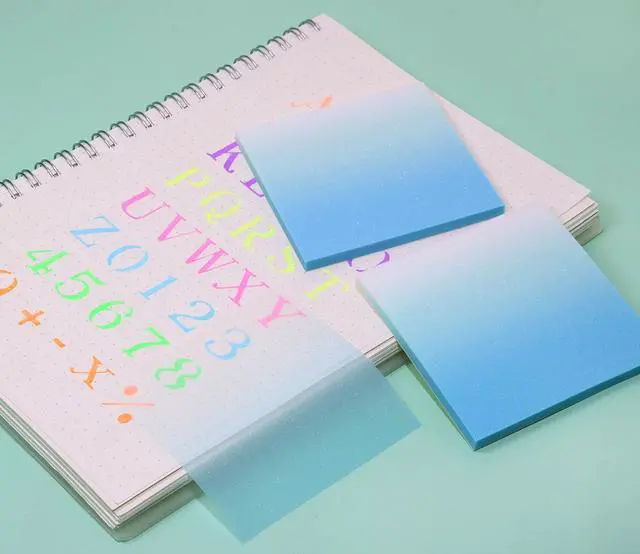 Alt view image 5 of 7 - Gradient Glitter Transparent Sticky Notes for Annotating,Clear Pastel Waterproof 2.95in Index Sticker Self-Stick Book Tabs Square Soft PET Marker Memo Pad for Home Office College (2, Blue)
