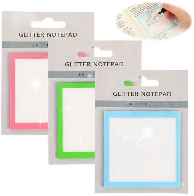 Main image of 3PCS Sparkle Sticky Notes, Glitter Sticky Notes, Glitter Notepad, Clear Post It Note Pastel, Small to Do List, See Through Note, Office Supplies (Blue+Pink+Green)