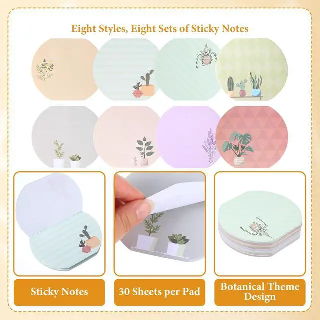Alt view image 2 of 6 - Plant Theme Sticky Note,Cute Pretty Spring Aesthetic Kawaii Fun Sticky Note | 8 Pcs, Stylish Practical Cute Note Pads, for Office Home School Supplies, 30 Sheets Per Piece, Plant