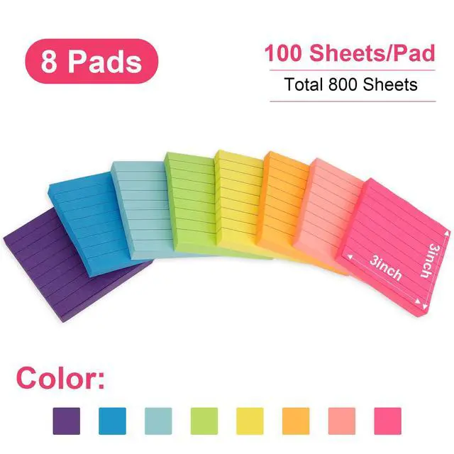 Alt view image 2 of 7 - Lined Sticky Notes 3x3,Sticky Notes With Lines,Self-Stick Note Pads,8 Pads,800 Sheets,Stickey Stickies Stick Square Colored Ruled Notepads Set for Teacher Office Supplies Back to School Stuff