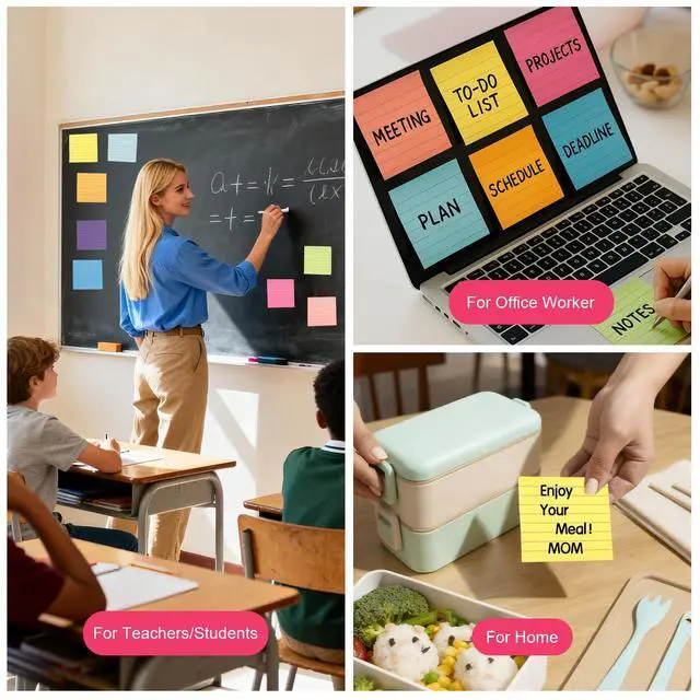 Alt view image 6 of 7 - Lined Sticky Notes 3x3,Sticky Notes With Lines,Self-Stick Note Pads,8 Pads,800 Sheets,Stickey Stickies Stick Square Colored Ruled Notepads Set for Teacher Office Supplies Back to School Stuff