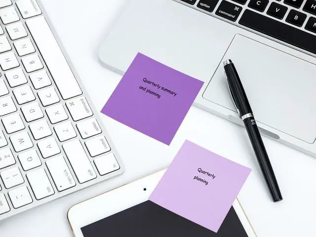 Alt view image 4 of 6 - 2 Pack Kraft Paper Sticky Notes 3inch Square Self-Stick Blank Book Tabs Paper Markers Sticky Notes Pad 100 Sheets Index Sticker for Home Office Remark Planner (Purple & Light Purple)