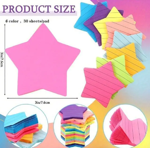 Alt view image 3 of 7 - 6 Color 240 Sheets Star Shape Sticky Notes Super Cute Post It Notes Self-Sticky Note Pads for School Office Home, Self Stick Notes, Notebooks and Writing Pads