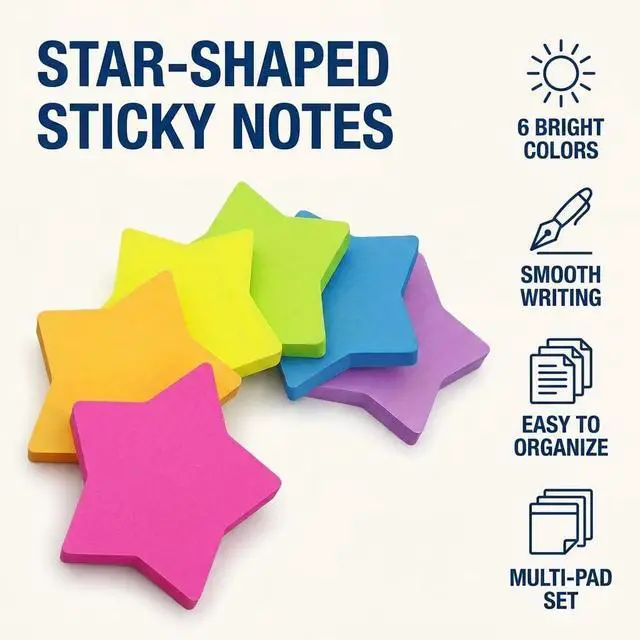 Alt view image 7 of 7 - 6 Color 240 Sheets Star Shape Sticky Notes Super Cute Post It Notes Self-Sticky Note Pads for School Office Home, Self Stick Notes, Notebooks and Writing Pads