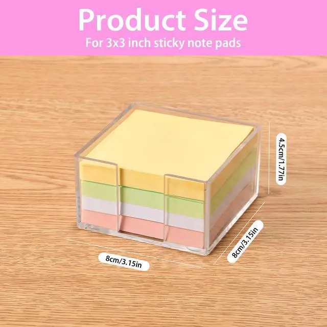 Alt view image 2 of 7 - 3x3 Inch Acrylic Sticky Note Holder, Crystal Clear Sticky Note Dispenser for Dorm Room Home and Office Acrylic Desk Organizer