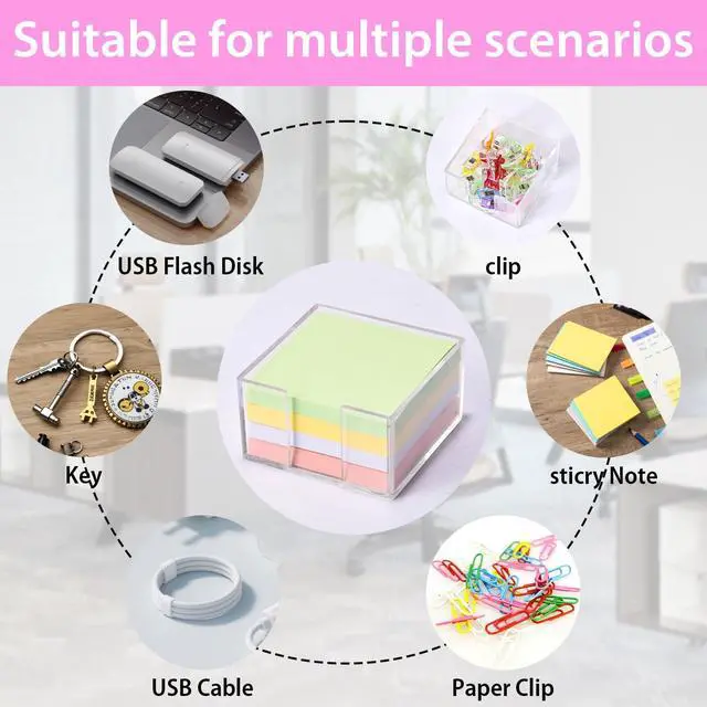 Alt view image 3 of 7 - 3x3 Inch Acrylic Sticky Note Holder, Crystal Clear Sticky Note Dispenser for Dorm Room Home and Office Acrylic Desk Organizer