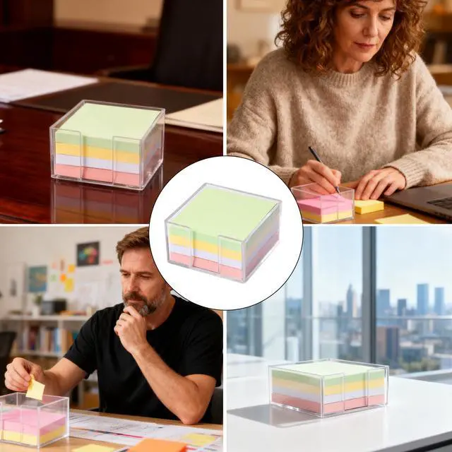 Alt view image 5 of 7 - 3x3 Inch Acrylic Sticky Note Holder, Crystal Clear Sticky Note Dispenser for Dorm Room Home and Office Acrylic Desk Organizer