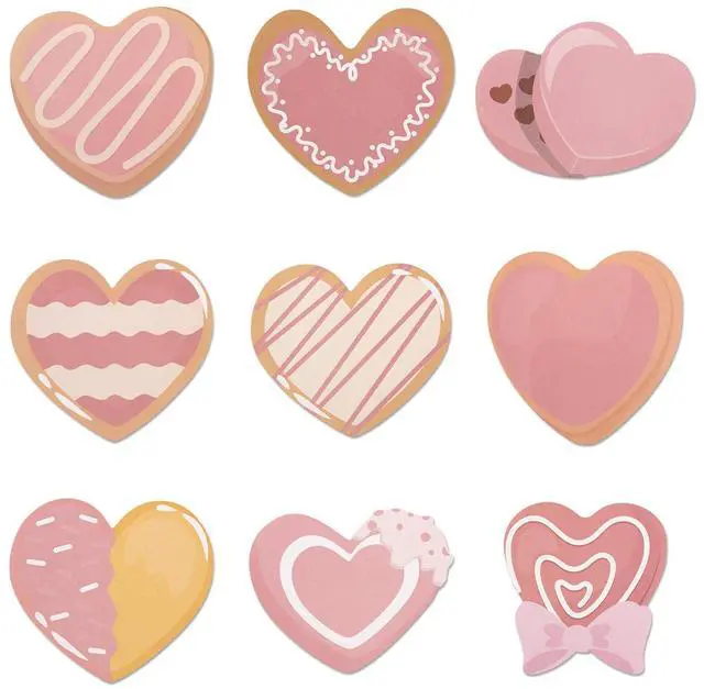 Main image of 9Pcs/Set Heart Shape Cute Sticky Notes Set Self-Stick Notes | for Decorative Paities, School Supplies,Office Products,Daily Reminder