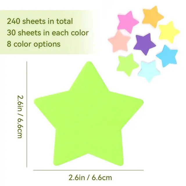 Alt view image 2 of 5 - 8 Color Star Shape Sticky Notes, 240 Sheets, Self-Sticky Note Pads for School Office Home