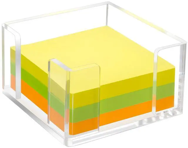 Main image of Acrylic Sticky Note Holder, 3x3 Inch Clear Dual Openings Square Notepad Organizer with Anti-Slip Base, Sticky Note Dispenser Memo Holder Case for Desk Office School Supplies(No Pads)