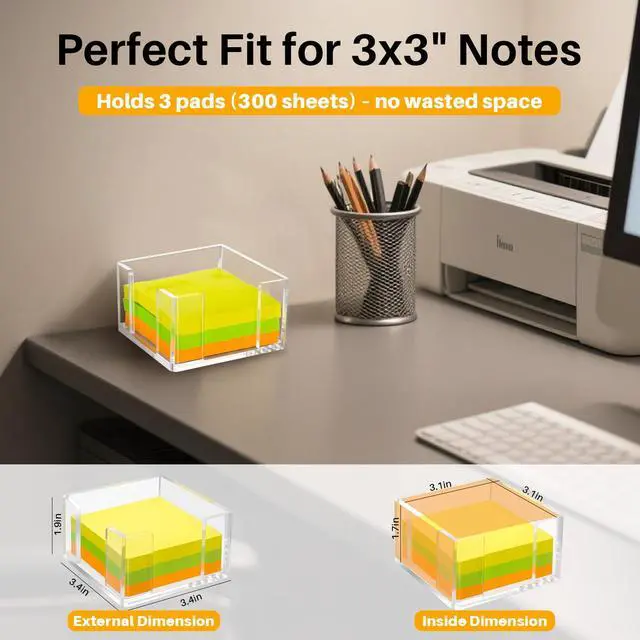 Alt view image 2 of 7 - Acrylic Sticky Note Holder, 3x3 Inch Clear Dual Openings Square Notepad Organizer with Anti-Slip Base, Sticky Note Dispenser Memo Holder Case for Desk Office School Supplies(No Pads)