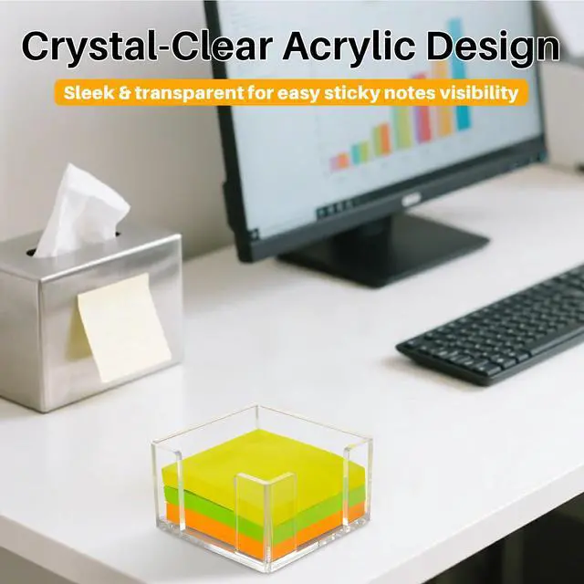 Alt view image 6 of 7 - Acrylic Sticky Note Holder, 3x3 Inch Clear Dual Openings Square Notepad Organizer with Anti-Slip Base, Sticky Note Dispenser Memo Holder Case for Desk Office School Supplies(No Pads)