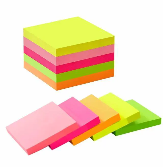Main image of Neon Sticky Notes 3x3 inch, 5 Pads, 100 Sheets/Pad, Bright Self-Stick Notes with Strong Adhesive, Eco-Friendly Recyclable Paper for Office, School and Home, 5 Colors