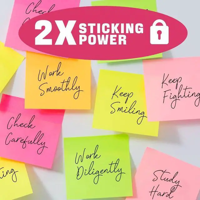 Alt view image 3 of 7 - Neon Sticky Notes 3x3 inch, 5 Pads, 100 Sheets/Pad, Bright Self-Stick Notes with Strong Adhesive, Eco-Friendly Recyclable Paper for Office, School and Home, 5 Colors