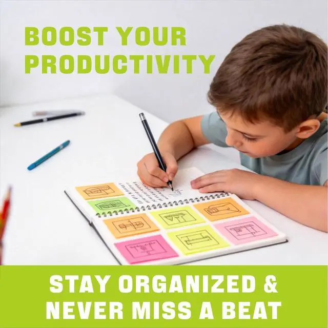 Alt view image 6 of 7 - Neon Sticky Notes 3x3 inch, 5 Pads, 100 Sheets/Pad, Bright Self-Stick Notes with Strong Adhesive, Eco-Friendly Recyclable Paper for Office, School and Home, 5 Colors