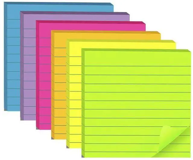 Main image of (6 Pads) Lined Sticky Notes 4x4 in, 6 Bright Colors Self-Stick Note Pads | Strong Adhesive, 47 Sheets/Pad