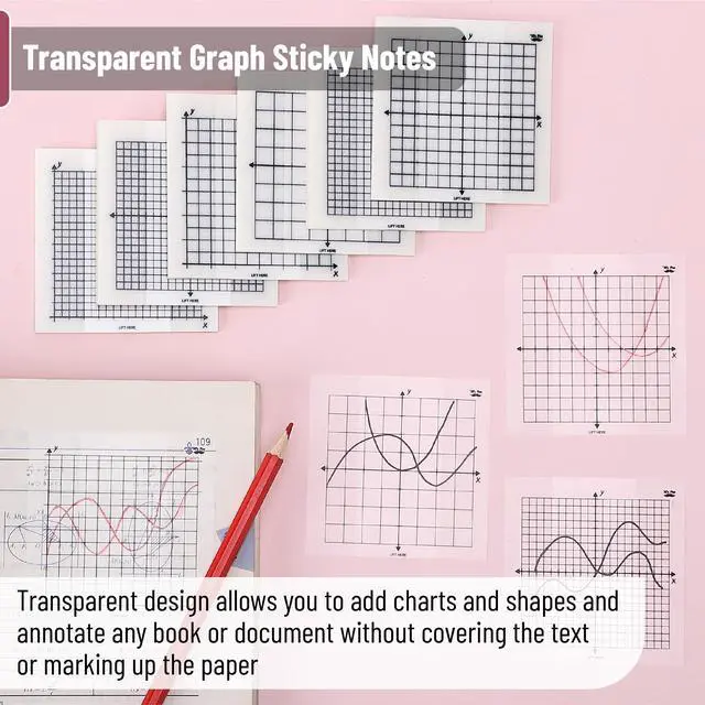 Alt view image 4 of 7 - Transparent Graph Sticky Notes, 3x3 Inch, 6 Pads, 50 Sheets/Pad | 6 Grid Designs, Square Graph Paper Notes & Fineliner, Waterproof Grid Sticky Note Pads for Math, Study, Journals, Planners