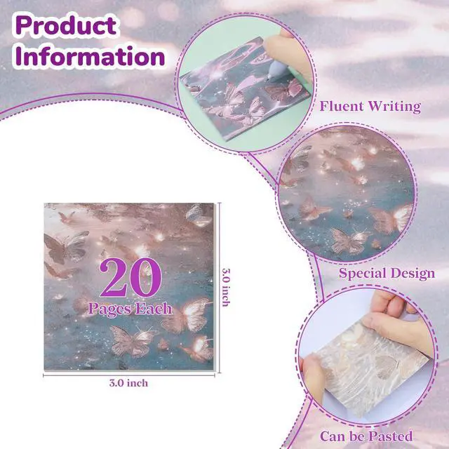 Alt view image 3 of 7 - 160 Sheets 3x3 Inches Aesthetic Sticky Notes, 8 Packs Self Sticky Note Pads Strong Adhensive Post, Cute Sticky Accessories for Home Office School Notebook (Pink & Purple Series)