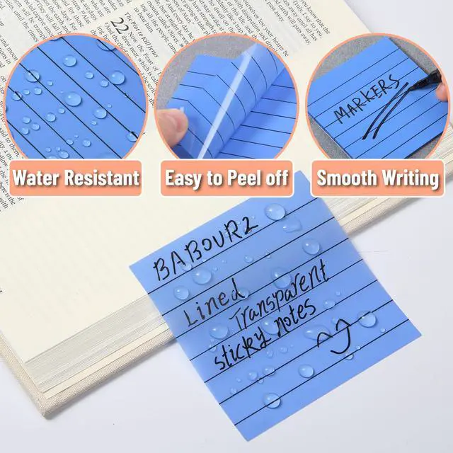 Alt view image 4 of 7 - Transparent Sticky Notes, 3"x3", 10 Pads, 7X Lined, 3X Blank | 500 Sheets, Lined Transparent Sticky Notes, Water-Resistant See Through Self-Adhesive Note Pads for Bible Journaling