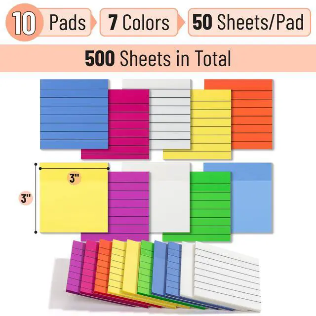 Alt view image 2 of 7 - Transparent Sticky Notes, 3"x3", 10 Pads, 7X Lined, 3X Blank | 500 Sheets, Lined Transparent Sticky Notes, Water-Resistant See Through Self-Adhesive Note Pads for Bible Journaling