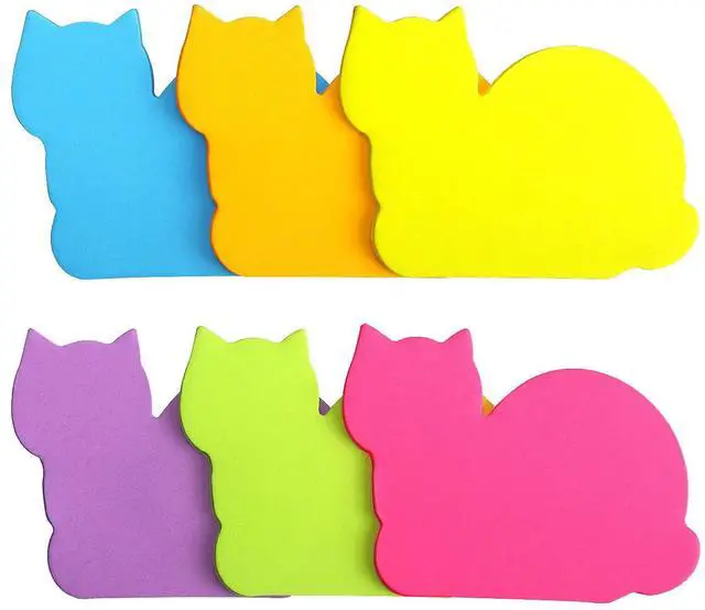 Main image of Cute Cat Sticky Notes 6 Pads, 450 Sheets | Bright Colors, 3×3 inch Size, Cat Shape Self-Sticky Note Pads for Office, School, Home and Cat Lover Gifts