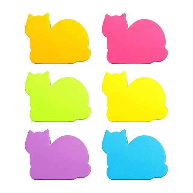 Alt view image 3 of 3 - Cute Cat Sticky Notes 6 Pads, 450 Sheets | Bright Colors, 3×3 inch Size, Cat Shape Self-Sticky Note Pads for Office, School, Home and Cat Lover Gifts
