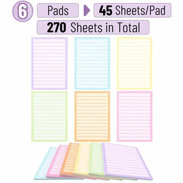 Alt view image 2 of 7 - Lined Sticky Notes, 4" x 6", 6 Pads, 270 Sheets | Sticky Notes with Lines, Ruled Post Stickies, Memo Pads, Self-Stick Note Pad for Office, School, Home, Study & Organization