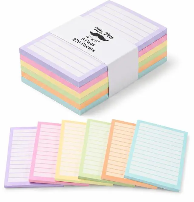 Main image of Lined Sticky Notes, 4" x 6", 6 Pads, 270 Sheets | Sticky Notes with Lines, Ruled Post Stickies, Memo Pads, Self-Stick Note Pad for Office, School, Home, Study & Organization