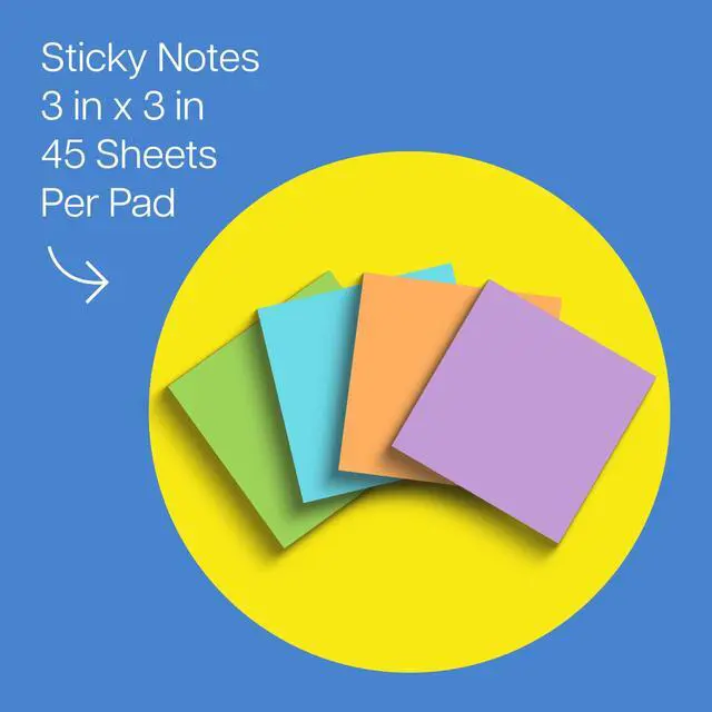 Alt view image 2 of 7 - Super Sticky Notes, 3 x 3 in, Multicolor, 4 Pads, 45 Sheets/Pad | School Supplies and Oce Supplies, 2X the Sticking Power, Iris Infusion, Vital Orange, Aqua Wave, Limeade Colored Notes