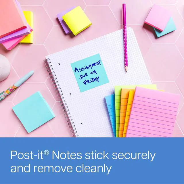 Alt view image 5 of 7 - Super Sticky Notes, 3 x 3 in, Multicolor, 4 Pads, 45 Sheets/Pad | School Supplies and Oce Supplies, 2X the Sticking Power, Iris Infusion, Vital Orange, Aqua Wave, Limeade Colored Notes