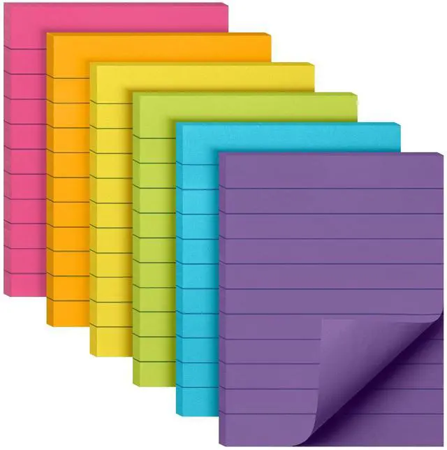 Main image of Lined Sticky Notes, 3" x 4", 6 Pads, 60 Sheets/Pad | Sticky Notes with Lines, Ruled Post Stickies, Memo Pads, Self-Stick Note Pad for Office, School, Home, Study