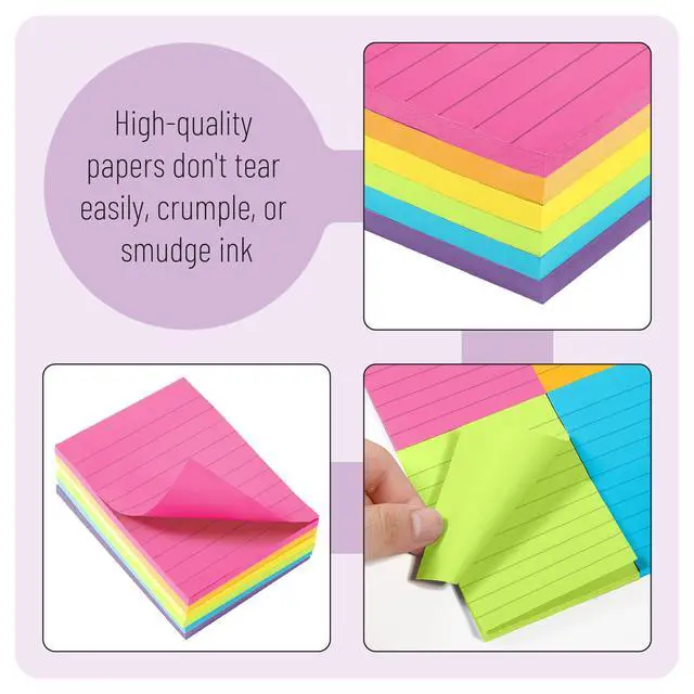 Alt view image 4 of 7 - Lined Sticky Notes, 3" x 4", 6 Pads, 60 Sheets/Pad | Sticky Notes with Lines, Ruled Post Stickies, Memo Pads, Self-Stick Note Pad for Office, School, Home, Study