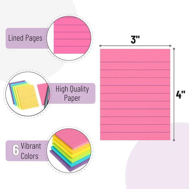 Alt view image 3 of 7 - Lined Sticky Notes, 3" x 4", 6 Pads, 60 Sheets/Pad | Sticky Notes with Lines, Ruled Post Stickies, Memo Pads, Self-Stick Note Pad for Office, School, Home, Study