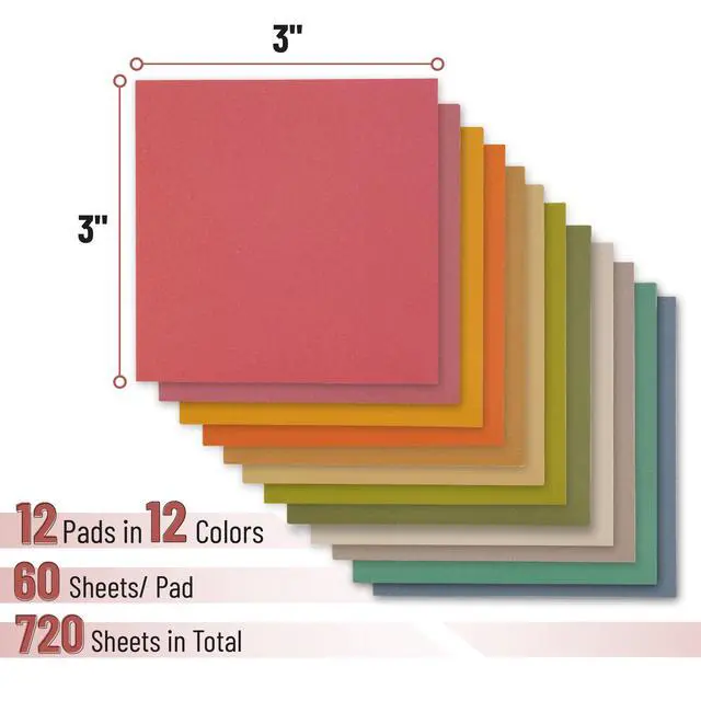 Alt view image 2 of 6 - Sticky Notes, 3"x3", 12 Pads, 720 Sheets | Autumn Carnival Color Palette, Sticky Notes Bulk, Self-Stick Note Pads, Perfect for Office, School, Home