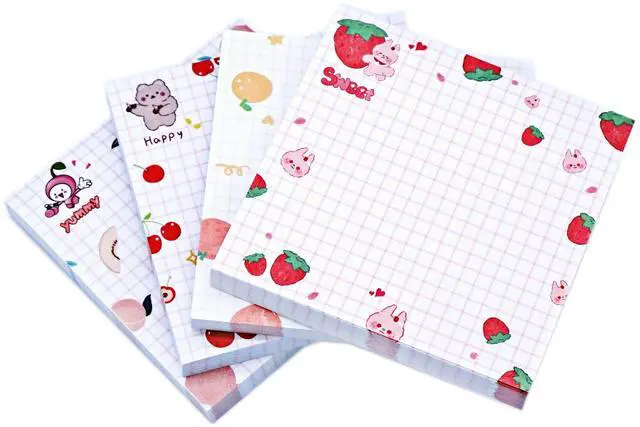 Main image of Cute Kawaii Sticky Notes 3.1x3.1in 4Pads 80Sheets/Pad | Self-Stick Note Pads Cute Colorful Super Sticky Note Pads 4 Unique Cute Patterns,Fruits Sticky Notes